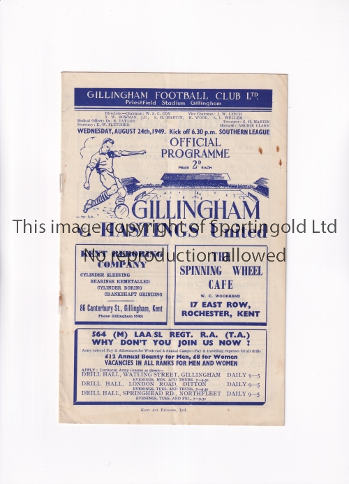 GILLINGHAM 1949-50 / LAST NON-LEAGUE SEASON Programme for the home Southern League match v