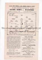 LUTON TOWN V WATFORD 1956 Single sheet programme for the Southern Floodlight Challenge Cup 2nd round