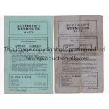 SWINDON TOWN Two home programmes for the League matches v Cardiff City 23/3/1946, folded in four,