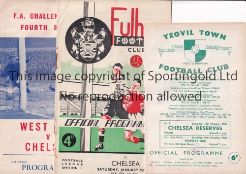 CHELSEA Three away programmes v Yeovil Town 13/10/62 Friendly, small ink marks on cover and team - Image 2 of 4