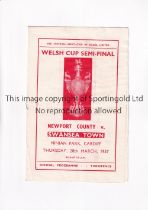 1957 WELSH CUP SEMI-FINAL AT CARDIFF CITY FC / NEWPORT COUNTY V SWANSEA TOWN 1957 Programme for