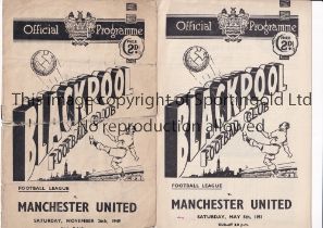 MANCHESTER UNITED Programme for the away League match v Blackpool 5/5/51, very slightly creased.