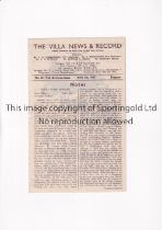1945 FL NORTH & MIDLANDS WAR CUP SEMI-FINAL Programme for Aston Villa at home v Coventry City 5/5/