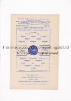 BLACKBURN ROVERS V WREXHAM 1960 Single sheet programme for the Football League Cup 4th round tie at