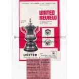MANCHESTER UNITED Programme and ticket for the home FA Cup 4th round tie v Manchester City 24/1/