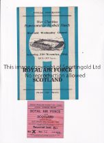 ROYAL AIR FORCE V SCOTLAND 1944 AT SHEFFIELD WEDNESDAY FC Programme and ticket for the match 25/11/