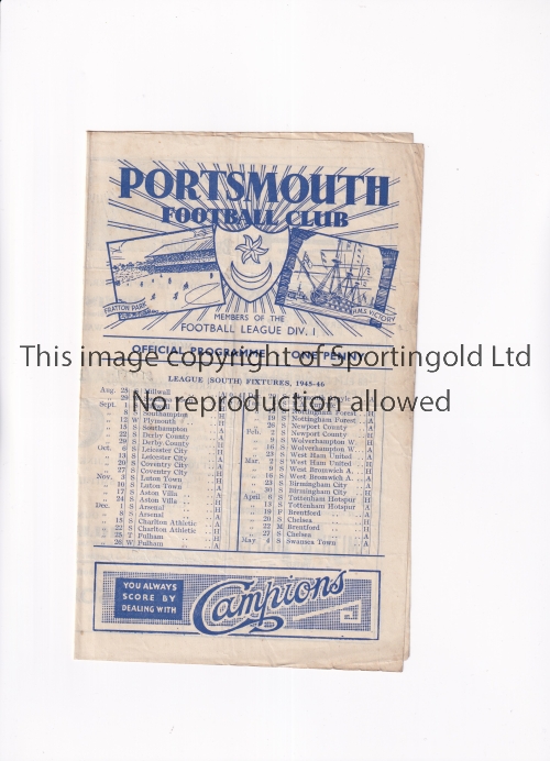 PORTSMOUTH V MILLWALL 1945 Programme for the League match at Portsmouth 1/9/1945, folded in four, - Image 4 of 4