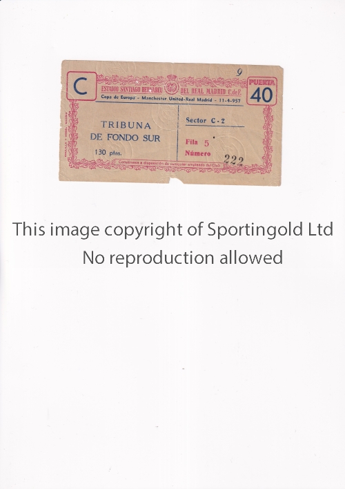 MANCHESTER UNITED Ticket for the away European Cup Semi Final tie v Real Madrid 11/4/1957, minor - Image 3 of 4