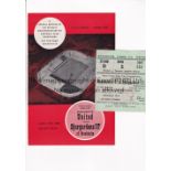 MANCHESTER UNITED Programme and ticket for the home Inter Cities Fairs Cup tie v Djurgardens I.F. of