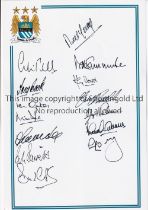 MANCHESTER CITY AUTOGRAPHS 1960'S - 1980'S Crested A4 glossy sheet signed by 14 former players