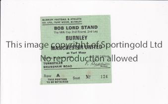 MANCHESTER UNITED Ticket for the away Milk League Cup tie v Burnley 9/10/1984. Generally good