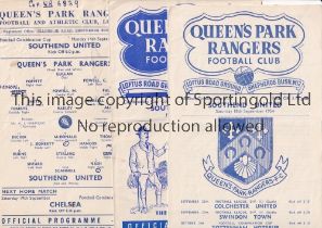 Q.P.R V SOUTHEND UNITED Three programmes for Football Combination Cup ties at Rangers 11/4/52,