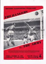 GLASGOW RANGERS V THE ARMY 1960 Programme for the Friendly at Ibrox 20/12/1960, very slight vertical