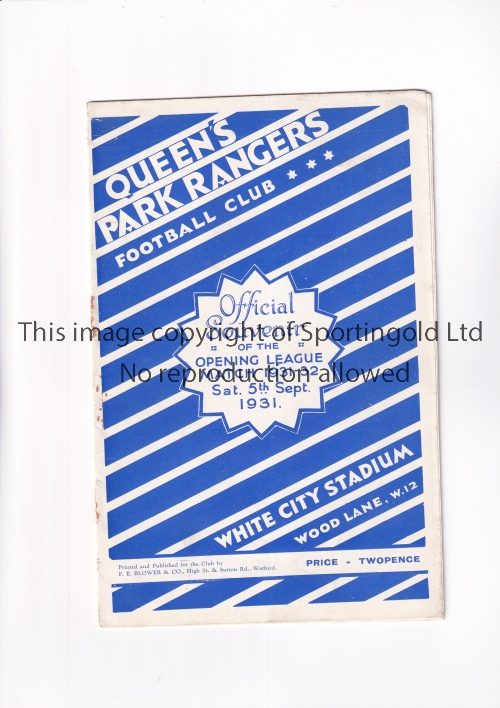 Q.P.R V BOURNEMOUTH 1931 / OPENING LEAGUE MATCH AT WHITE CITY Programme for Rangers home League - Image 2 of 4