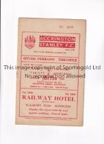 ACCRINGTON STANLEY V DUMBARTON 1958 Programme for the Friendly match at Accrington 3/11/1958,