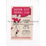 EXETER CITY V ARMY F.A. XI 1954 Programme for the Friendly at Exeter 10/2/1954, slightly creased.