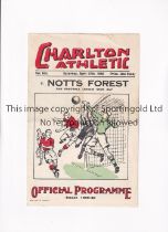 CHARLTON ATHLETIC V NOTTINGHAM FOREST 1940 Programme for the Football League War Cup tie at Charlton