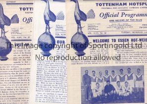 TOTTENHAM HOTSPUR Nine home programmes for the home Floodlight Friendly League matches v Essen Rot-