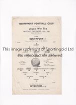 SOUTHPORT V LIVERPOOL 1944 Programme for the FL North War Cup tie at Southport 25/12/1944, very