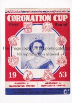 MANCHESTER UNITED / 1953 CORONATION CUP Joint issue programme for the First Round v Rangers at