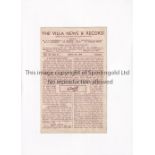 ASTON VILLA V DERBY COUNTY 1948 Programme for the League match at Aston Villa 7/4/1948, horizontal