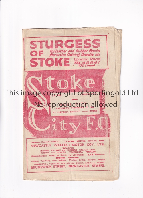 STOKE CITY V HULL CITY 1949 FA CUP Programme for the tie at Stoke 12/2/1949, slightly creased. - Image 3 of 4