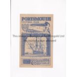 PORTSMOUTH V READING 1943 Programme for the FL South match at Portsmouth 9/10/1943, horizontal