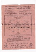 TOTTENHAM HOTSPUR Single sheet programme for the FL South League match v Luton Town 12/2/1944,