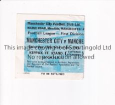 MANCHESTER UNITED Ticket for the away League match v Manchester City 15/11/1969. Generally good