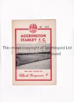 ACCRINGTON STANLEY V OLDHAM ATHLETIC 1961 / ORIGINAL CLUB FINAL LEAGUE SEASON Programme for the