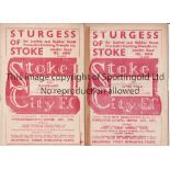 STOKE CITY Two home programmes v Aston Villa, 15/4/1950, horizontal crease, tape on the inside of