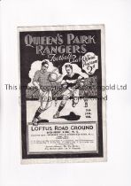 QUEENS PARK RANGERS V SWINDON TOWN 1936 Programme for the League match at Rangers 25/1/36 The