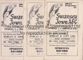 SWANSEA TOWN Three home programmes for the League matches v Sheffield United 24/8/1950, staple