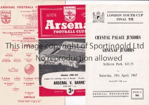 ARSENAL Three programmes: home v Barnet 2/10/1961 London Challenge Cup and Enfield 15/10/1962,