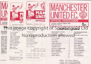 MANCHESTER UNITED Thirteen home single sheet programmes, including 2 X Central League for the season