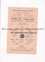 WREXHAM V LLANELLY 1964 WELSH CUP QUARTER FINAL Programme for the tie at Wrexham 17/2/1964, very