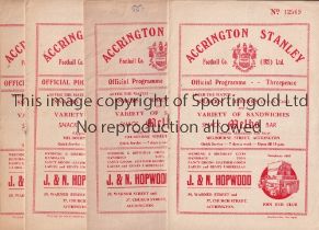 ACCRINGTON STANLEY Four programmes for home League matches v Rochdale 29/8/1955, staple removed,