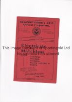 NEWPORT COUNTY V BOURNEMOUTH / FA CUP 1937 Programme for the Cup tie at Newport 11/12/1937, very