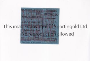 MANCHESTER UNITED Ticket for the home FA Cup tie v Manchester City 24/1/1970, vertical crease, holes