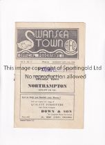 SWANSEA TOWN V NORTHAMPTON TOWN 1948 Programme for the League match at Swansea 13/11/1948, slight