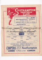 SOUTHAMPTON V NOTTINGHAM FOREST Single sheet programme for the League match at Southampton 14/9/