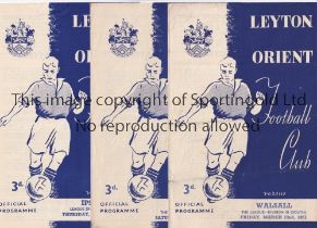 LEYTON ORIENT Three home programmes for the League matches v Ipswich 31/8/1950, Port Vale 24/2/1951,