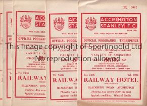 ACCRINGTON STANLEY Five home programmes for the League matches v Swindon Town 12/10/1959, horizontal