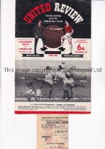 MANCHESTER UNITED Programme and ticket for the home FA Challenge Cup tie v Sunderland 29/2/1964,