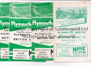PLYMOUTH ARGYLE V BRITISH ARMY XI 1958 Four programmes for the Friendly matches at Plymouth 1/12/