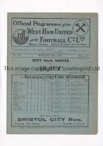 WEST HAM UNITED V BURY 1937 Programme for the League match at West Ham on 23/1/1937, slightly