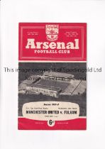 MANCHESTER UNITED 1958 FA CUP SEMI FINAL Programme for the FA Cup Semi Final replay tie v Fulham