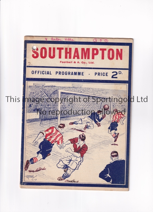 SOUTHAMPTON V ASTON VILLA 1937 Programme for the League match at Southampton 4/9/1937, punched - Image 3 of 4