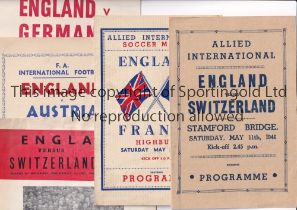 ENGLAND Eight pirate programmes for the home matches v Switzerland at Stamford Bridge 11/5/1946,