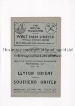 1950 ESSEX PROFESSIONAL CUP FINAL AT WEST HAM UNITED F.C. Programme for West Ham, Leyton Orient v